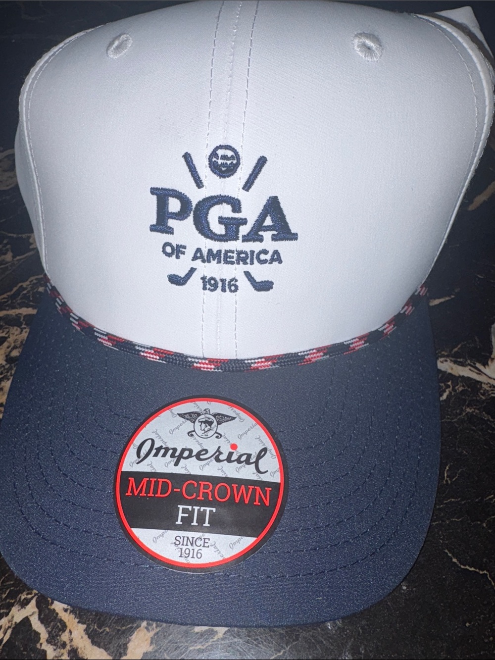 PGA of America White and Navy Mid-Crown Hat brand new